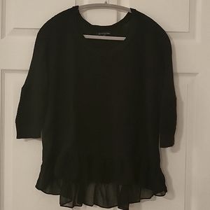 American Eagle Hi-Lo Chiffon Trim Sweater with 3/4 length sleeves. Small.